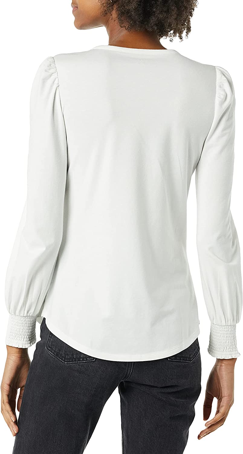 Essentials Women's Long-Sleeve Crewneck Smocked Cuff T-Shirt - Image 2